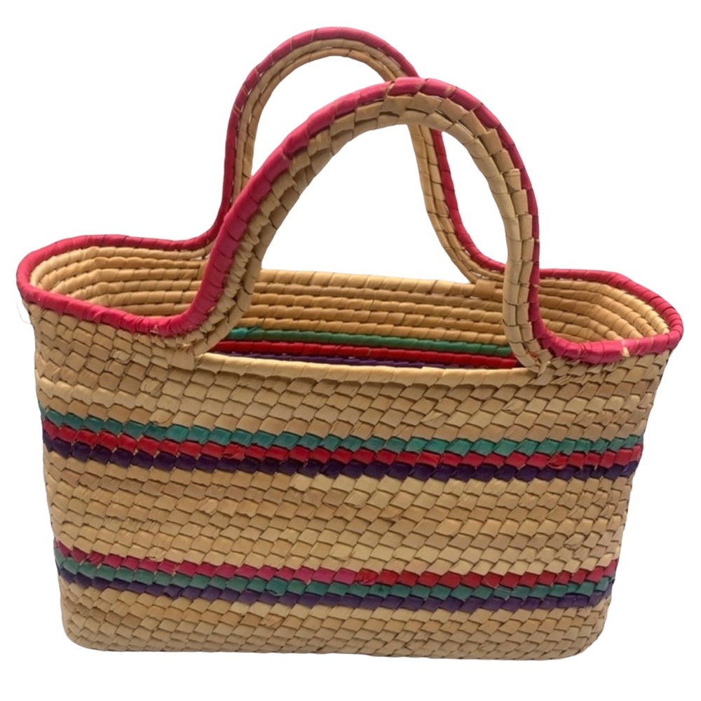 Boho Straw Woven Colorful Striped Handbag Basket Tote